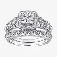 Womens 1/3 CT. T.W. Natural White Diamond Sterling Silver Cushion Halo Bridal Set