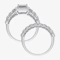 Womens 1/ CT. T.W. Natural White Diamond Sterling Silver Cushion Halo Bridal Set