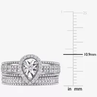 Womens 1/3 CT. T.W. Natural White Diamond Sterling Silver Pear Halo Bridal Set