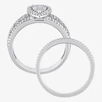 Womens 1/3 CT. T.W. Natural White Diamond Sterling Silver Pear Halo Bridal Set