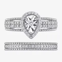 Womens 1/3 CT. T.W. Natural White Diamond Sterling Silver Pear Halo Bridal Set