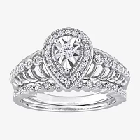 Womens 1/3 CT. T.W. Natural White Diamond Sterling Silver Pear Halo Bridal Set