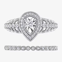 Womens 1/3 CT. T.W. Natural White Diamond Sterling Silver Pear Halo Bridal Set