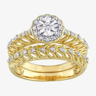 Womens 1/4 CT. T.W. Natural White Diamond 18K Gold Over Silver Round Halo Bridal Set