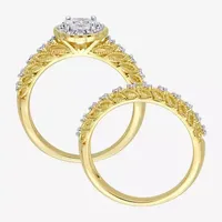 Womens 1/4 CT. T.W. Mined White Diamond 18K Gold Over Silver Round Halo Bridal Set