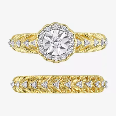 Womens 1/4 CT. T.W. Mined White Diamond 18K Gold Over Silver Round Halo Bridal Set