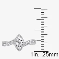 Womens 1/4 CT. T.W. Natural White Diamond Sterling Silver Marquise Side Stone Bypass  Engagement Ring