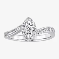 Womens 1/4 CT. T.W. Natural White Diamond Sterling Silver Marquise Side Stone Bypass  Engagement Ring