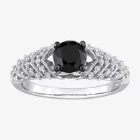 Womens 7/8 CT. T.W. Natural Black Diamond 14K White Gold Round Side Stone Engagement Ring