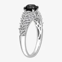 Womens 7/8 CT. T.W. Mined Black Diamond 14K White Gold Round Side Stone Engagement Ring