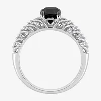 Womens 7/8 CT. T.W. Mined Black Diamond 14K White Gold Round Side Stone Engagement Ring