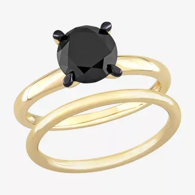Womens CT. Natural Black Diamond 14K Gold Round Solitaire Bridal Set