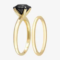 Womens 2 CT. Natural Black Diamond 14K Gold Round Solitaire Bridal Set