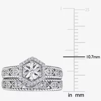 Womens 1/ CT. T.W. Mined White Diamond Sterling Silver Halo Bridal Set