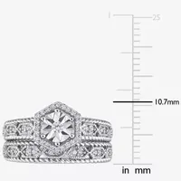 Womens 1/ CT. T.W. Natural White Diamond Sterling Silver Halo Bridal Set