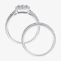 Womens 1/ CT. T.W. Mined White Diamond Sterling Silver Halo Bridal Set