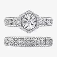 Womens 1/ CT. T.W. Mined White Diamond Sterling Silver Halo Bridal Set