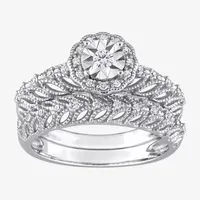 Womens 1/4 CT. T.W. Mined White Diamond Sterling Silver Round Halo Bridal Set