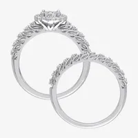 Womens 1/4 CT. T.W. Natural White Diamond Sterling Silver Round Halo Bridal Set