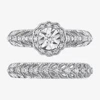 Womens 1/4 CT. T.W. Mined White Diamond Sterling Silver Round Halo Bridal Set