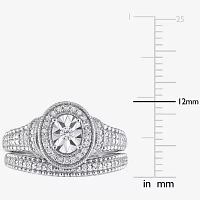 Womens 1/ CT. T.W. Natural White Diamond Sterling Silver Oval Halo Bridal Set