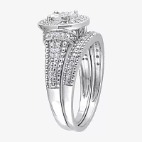 Womens 1/ CT. T.W. Natural White Diamond Sterling Silver Oval Halo Bridal Set