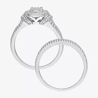 Womens 1/ CT. T.W. Natural White Diamond Sterling Silver Oval Halo Bridal Set