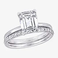 Womens Lab Created White Sapphire 10K Gold Solitaire Bridal Set