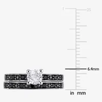 Womens 1/5 CT. T.W. Natural Black Diamond Sterling Silver Round Side Stone Bridal Set