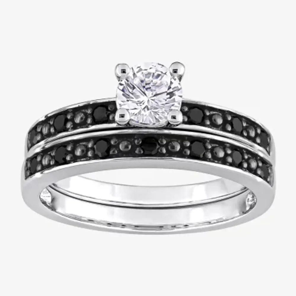 Womens 1/5 CT. Natural Black Diamond Sterling Silver Round Side Stone Bridal Set