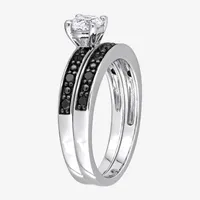 Womens 1/ CT. T.W. Mined Black Diamond Sterling Silver Round Side Stone Bridal Set