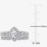 Womens 1/5 CT. T.W. Natural White Diamond Sterling Silver Marquise Bridal Set