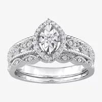 Womens 1/5 CT. Natural White Diamond Sterling Silver Marquise Bridal Set