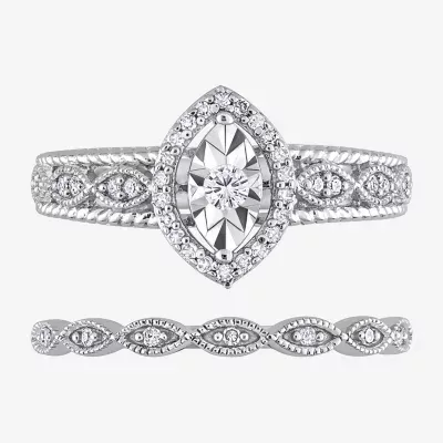 Womens 1/5 CT. T.W. Mined White Diamond Sterling Silver Marquise Bridal Set