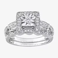 Womens 1/5 CT. Natural White Diamond Sterling Silver Bridal Set