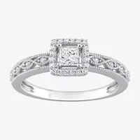 Womens 3/8 CT. T.W. Natural White Diamond 10K Gold Halo Engagement Ring