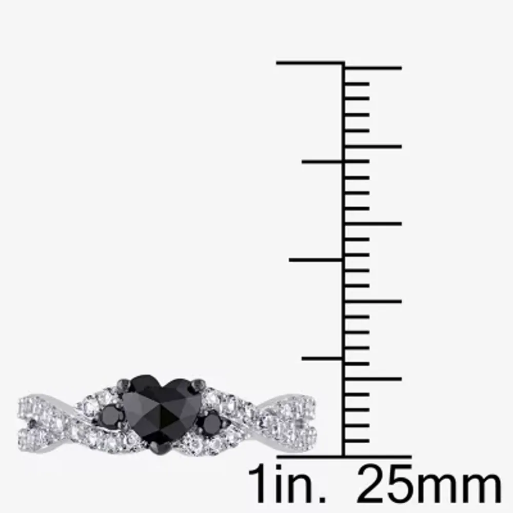 Womens 1/2 CT. T.W. Mined Black Diamond Sterling Silver Heart Side Stone Engagement Ring