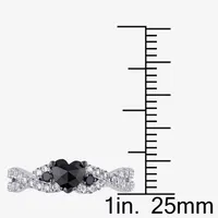 Womens 1/2 CT. T.W. Natural Black Diamond Sterling Silver Heart Side Stone Engagement Ring