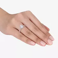 Womens Lab Created White Sapphire 10K Rose Gold Round Side Stone Bridal Set