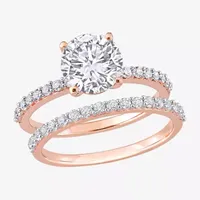 Womens Lab Created White Sapphire 10K Rose Gold Round Side Stone Bridal Set