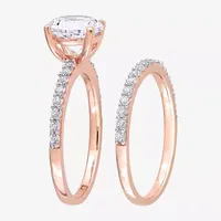 Womens Lab Created White Sapphire 10K Rose Gold Round Side Stone Bridal Set