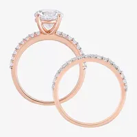 Womens Lab Created White Sapphire 10K Rose Gold Round Side Stone Bridal Set