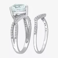 Womens 1/3 CT. T.W. Genuine Blue Aquamarine 14K White Gold Heart Side Stone Bridal Set