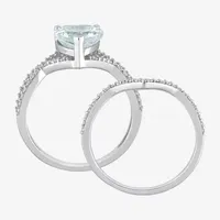 Womens 1/3 CT. T.W. Genuine Blue Aquamarine 14K White Gold Heart Side Stone Bridal Set