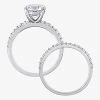 Womens Lab Created White Sapphire 10K Gold Round Side Stone Bridal Set