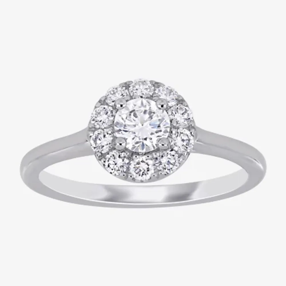 (D-E / Vs1) Womens 3/4 CT. T.W. Lab Grown White Diamond 14K Gold Round Halo Engagement Ring