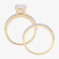 Womens Lab Created White Sapphire 10K Gold Round Side Stone Bridal Set