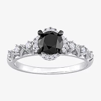 Womens 3/4 CT. T.W. Natural Black Diamond 14K White Gold Round Side Stone Halo Engagement Ring