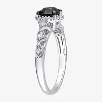 Womens 3/4 CT. T.W. Natural Black Diamond 14K White Gold Round Side Stone Halo Engagement Ring