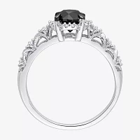 Womens 3/4 CT. T.W. Natural Black Diamond 14K White Gold Round Side Stone Halo Engagement Ring